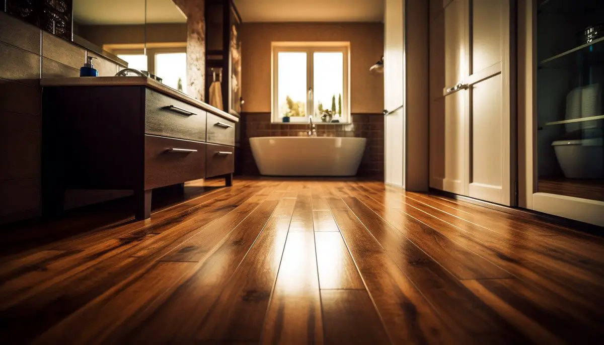 salle-de-bain avec parquet en bois